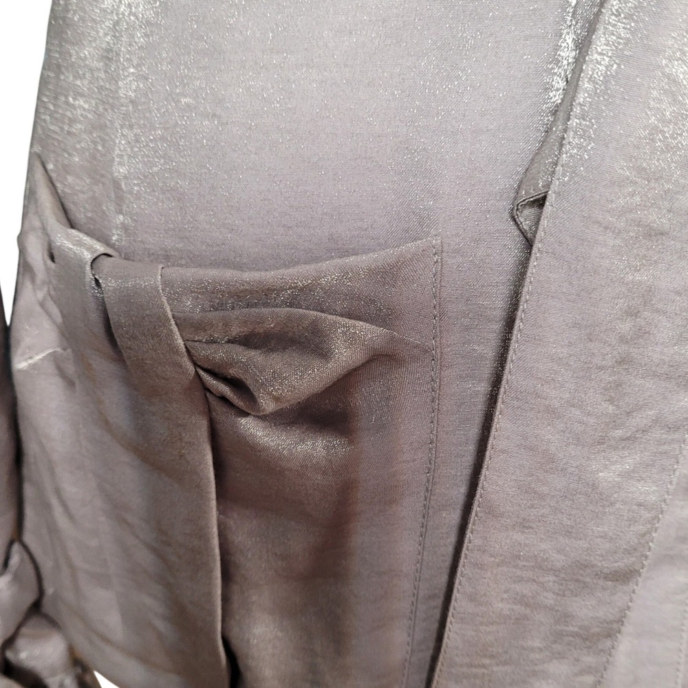 Vintage Y2K UBU Shimmer Ruffle Collar Jacket‎ Leopard Lining Silver Travel M - Picture 9 of 9